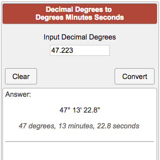 decimal degrees seconds decimals
